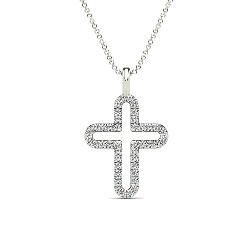 14K Solid Gold 0.15ctw Diamond Cross Pendant