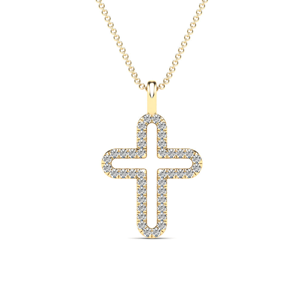 14K Solid Gold 0.15ctw Diamond Cross Pendant