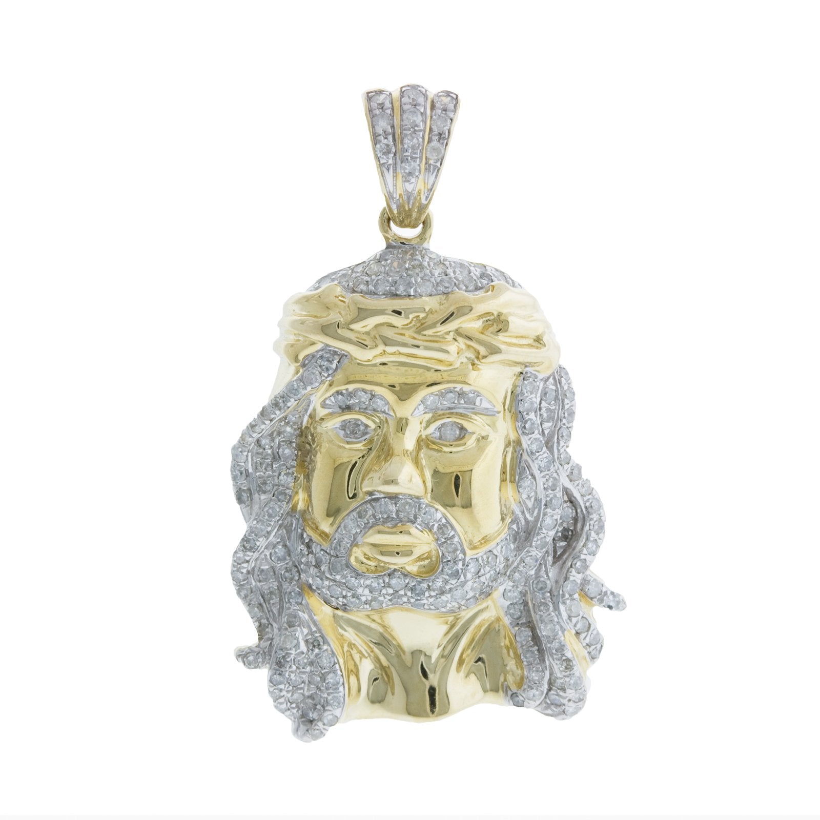 10K Solid Gold with 0.69ctw Diamond Jesus Head Pendant Yellow Gold Charm