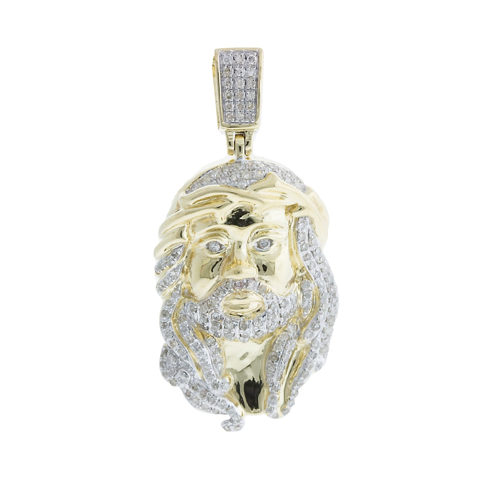 10K Solid Gold with 0.65ctw Diamond Jesus Head Pendant Yellow Gold Charm