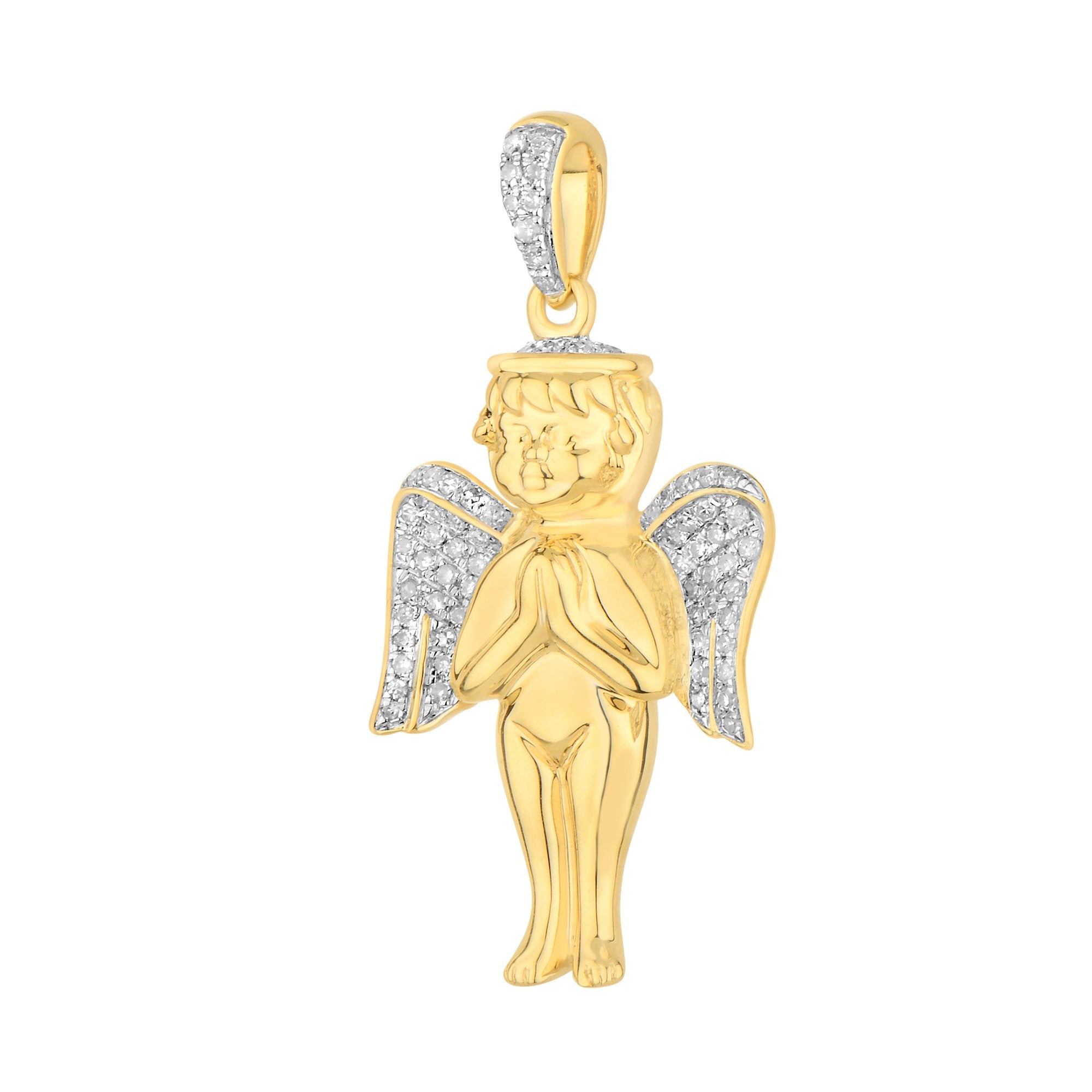 10K Solid Gold 0.25ctw Diamond Angel Pendant