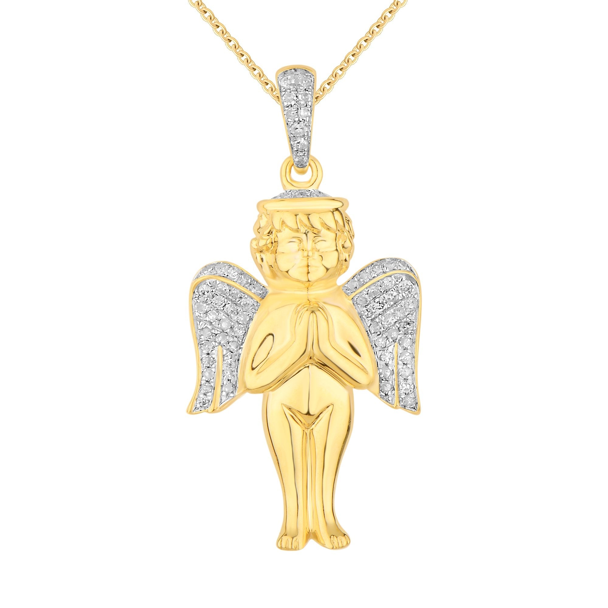 10K Solid Gold 0.25ctw Diamond Angel Pendant