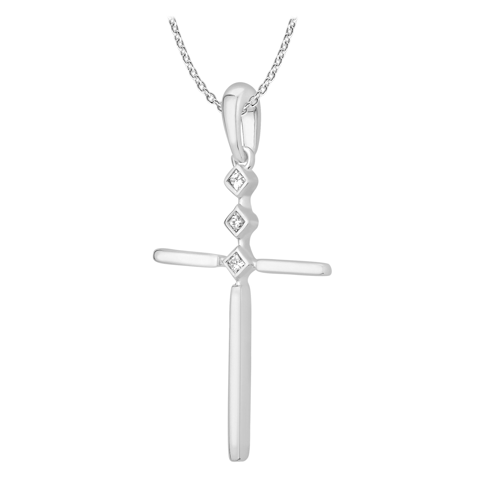 14K Solid Gold 0.06ctw Diamond Cross Pendant