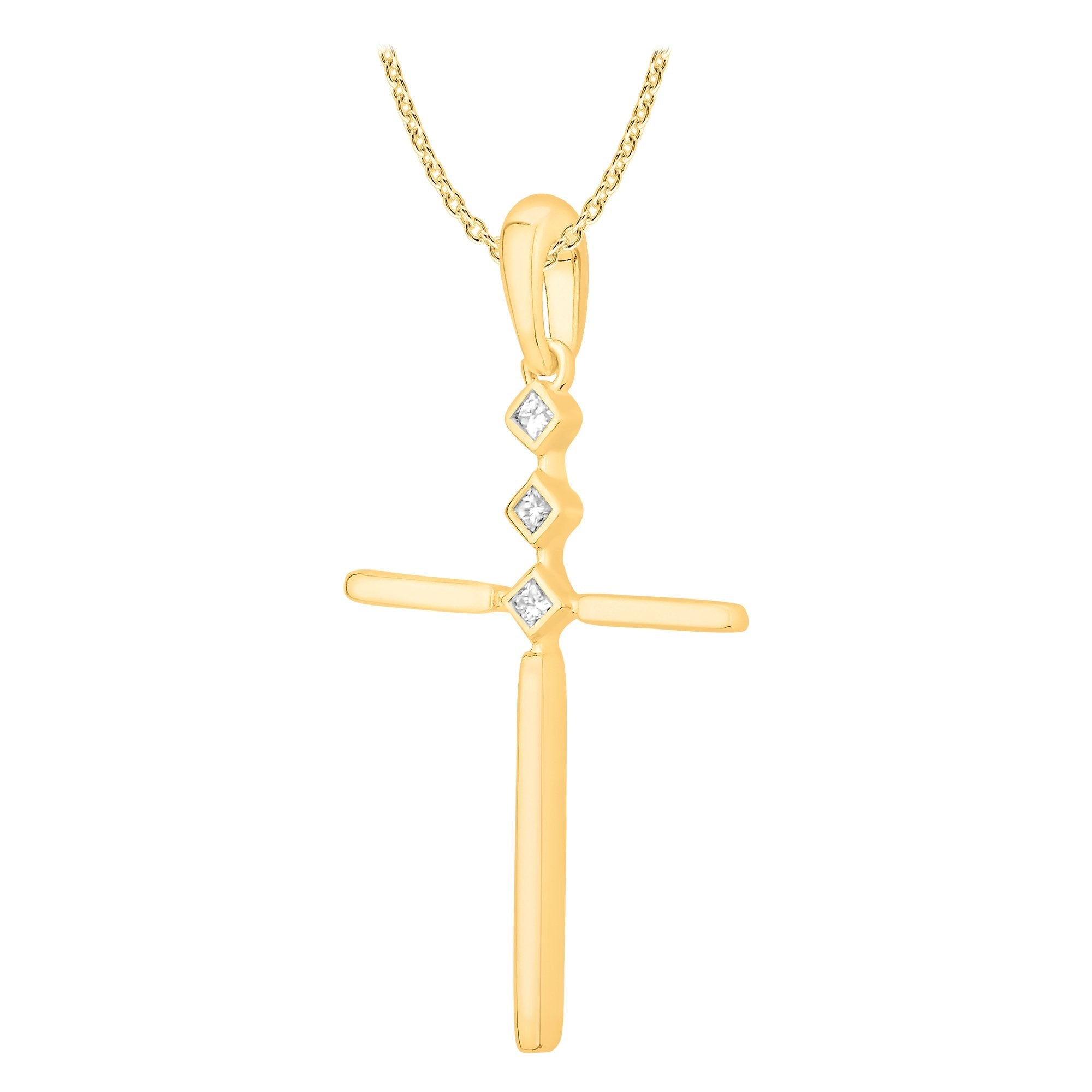 14K Solid Gold 0.06ctw Diamond Cross Pendant