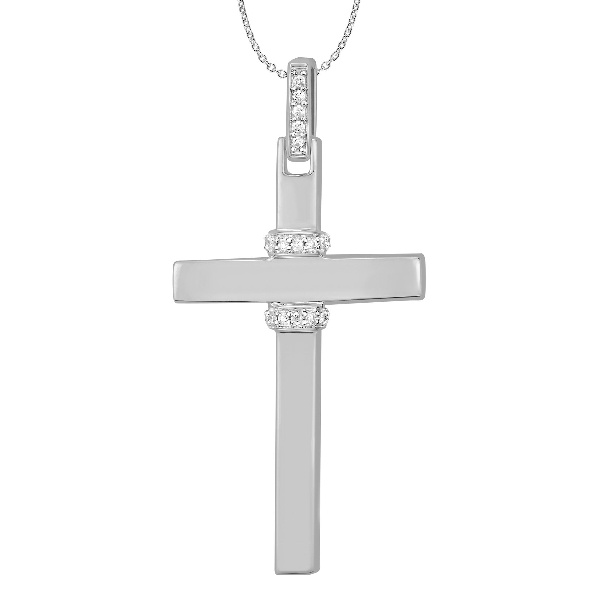 14K Solid Gold 0.09ctw Diamond Cross Pendant
