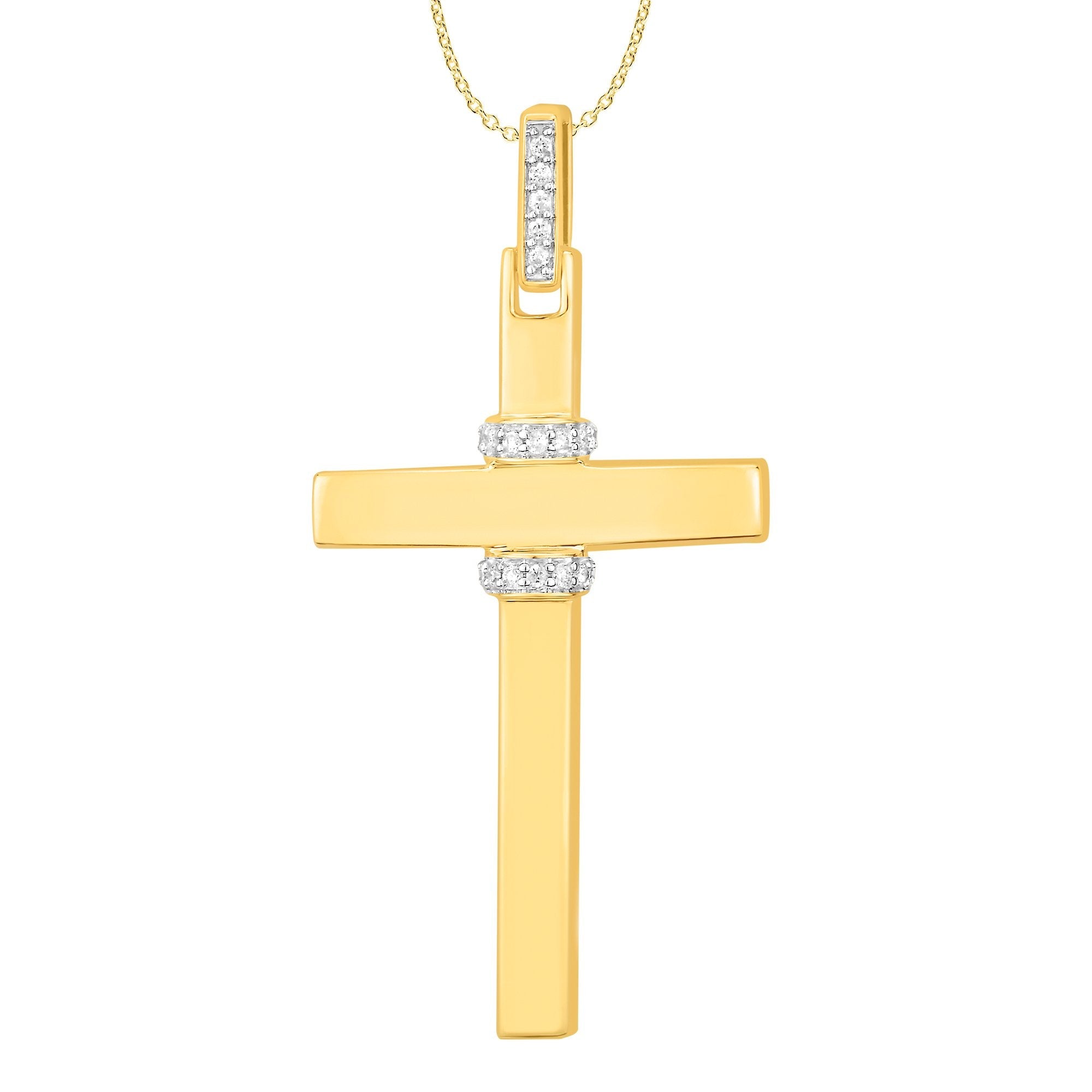 14K Solid Gold 0.09ctw Diamond Cross Pendant