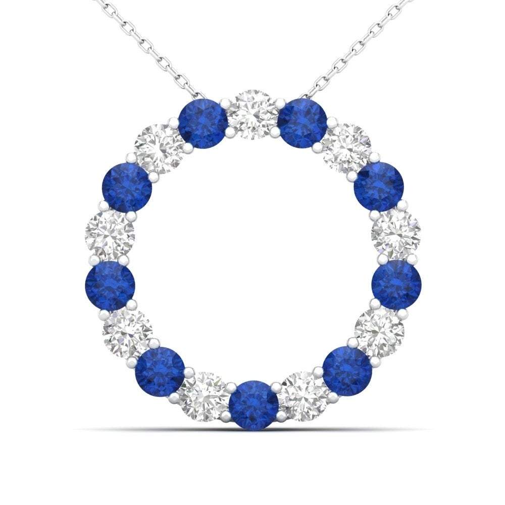 14K Solid Gold 0.46ctw Sapphire & Diamond Open Ring Pendant