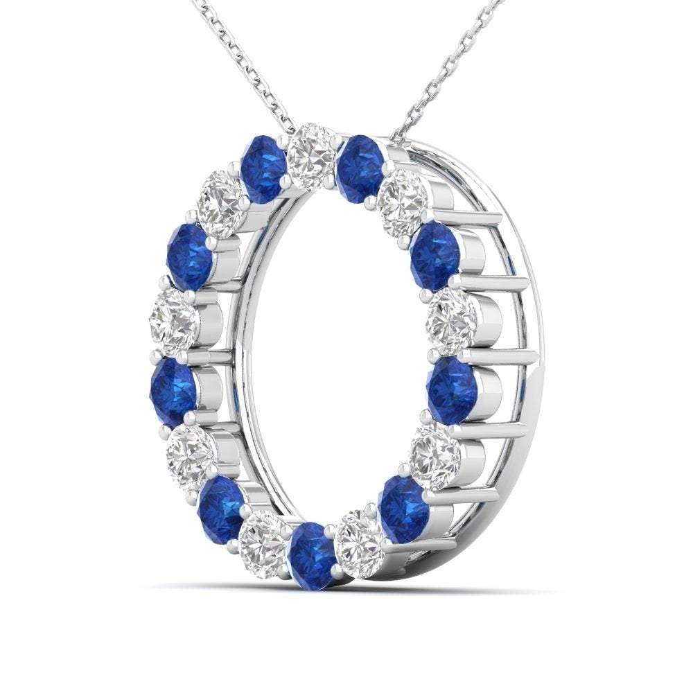 14K Solid Gold 0.46ctw Sapphire & Diamond Open Ring Pendant