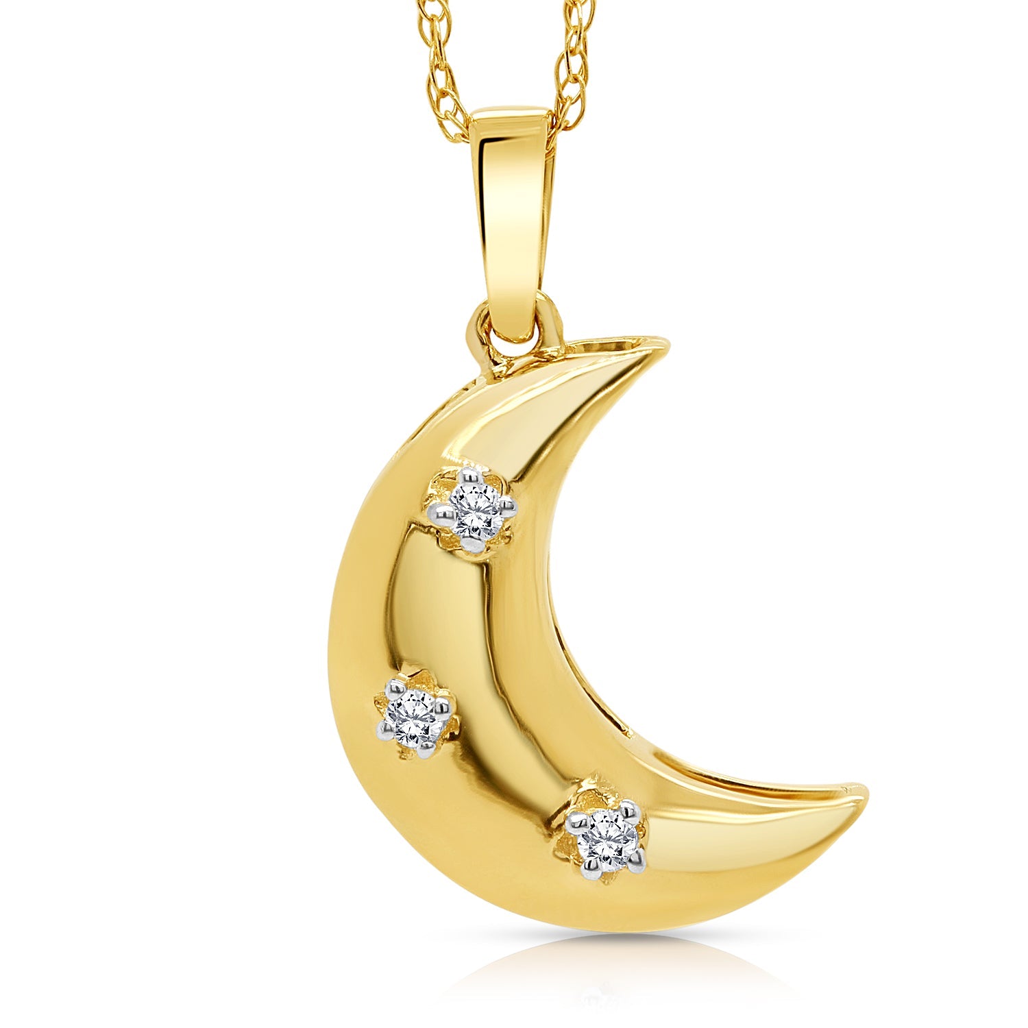 14K Solid Gold 0.03ctw Diamond Half Moon Crescent Pendant