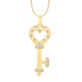 14K Solid Gold 0.15ctw Diamond Open Heart Key Pendant