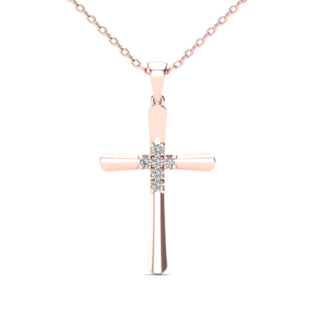 14K Solid Gold 0.10ctw Diamond Cross Pendant