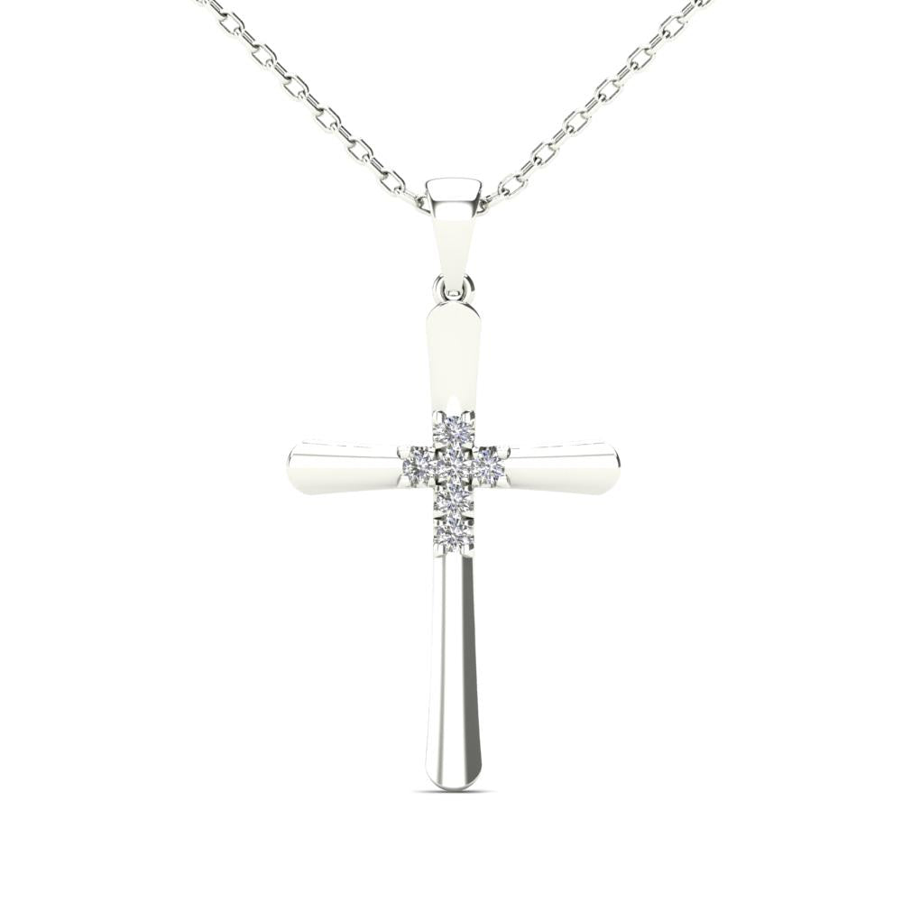 14K Solid Gold 0.10ctw Diamond Cross Pendant