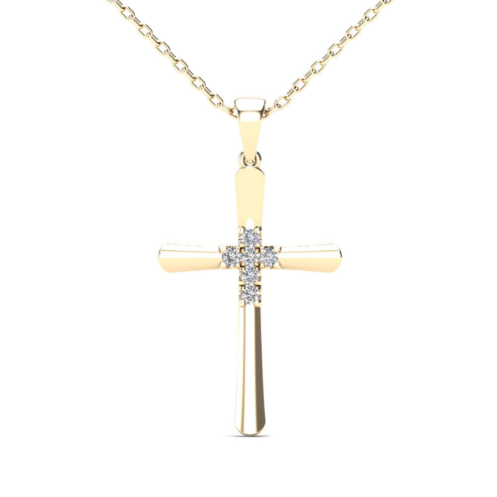 14K Solid Gold 0.10ctw Diamond Cross Pendant