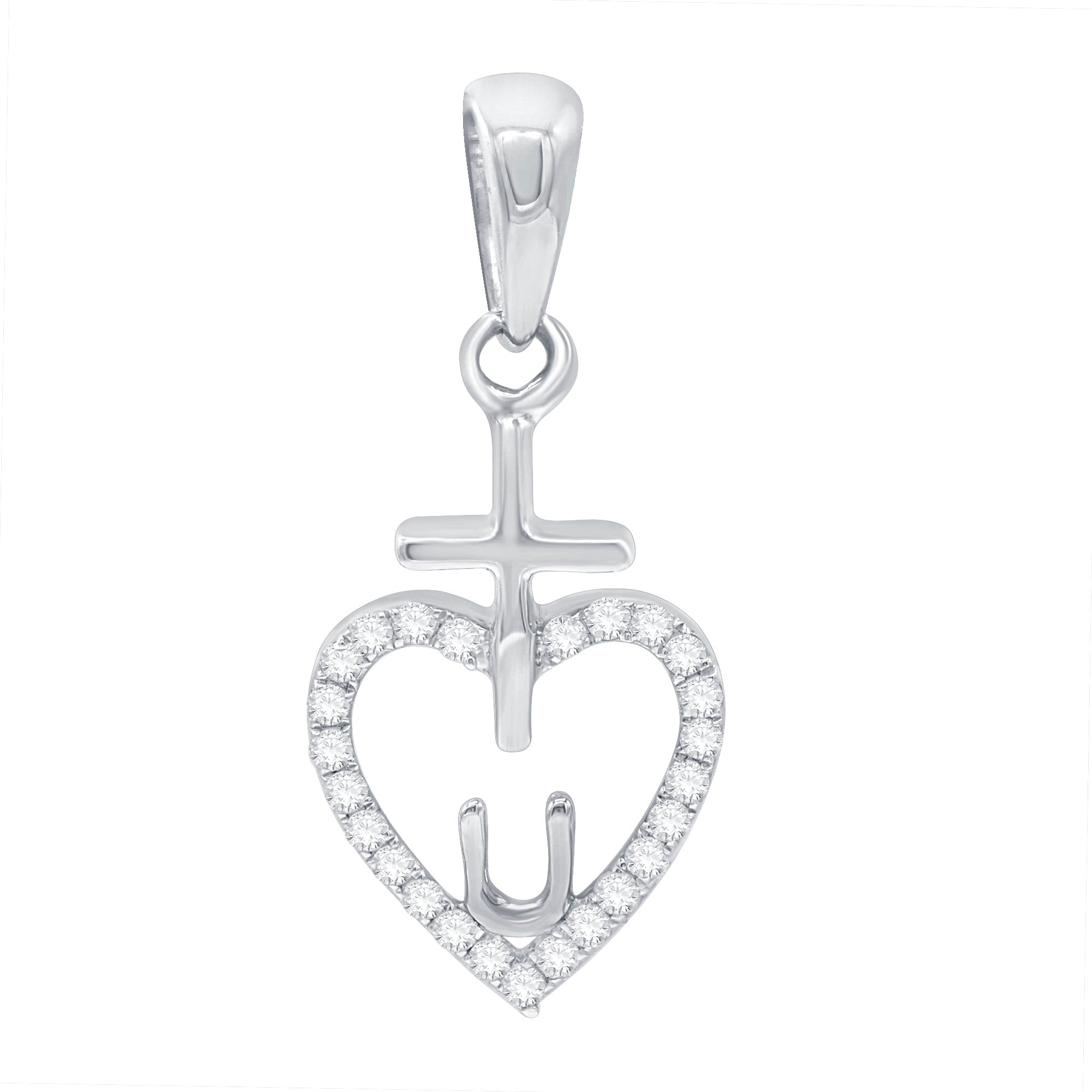 14K Solid Gold 0.14ctw Diamond Cross with Heart Pendant