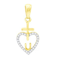 14K Solid Gold 0.14ctw Diamond Cross with Heart Pendant