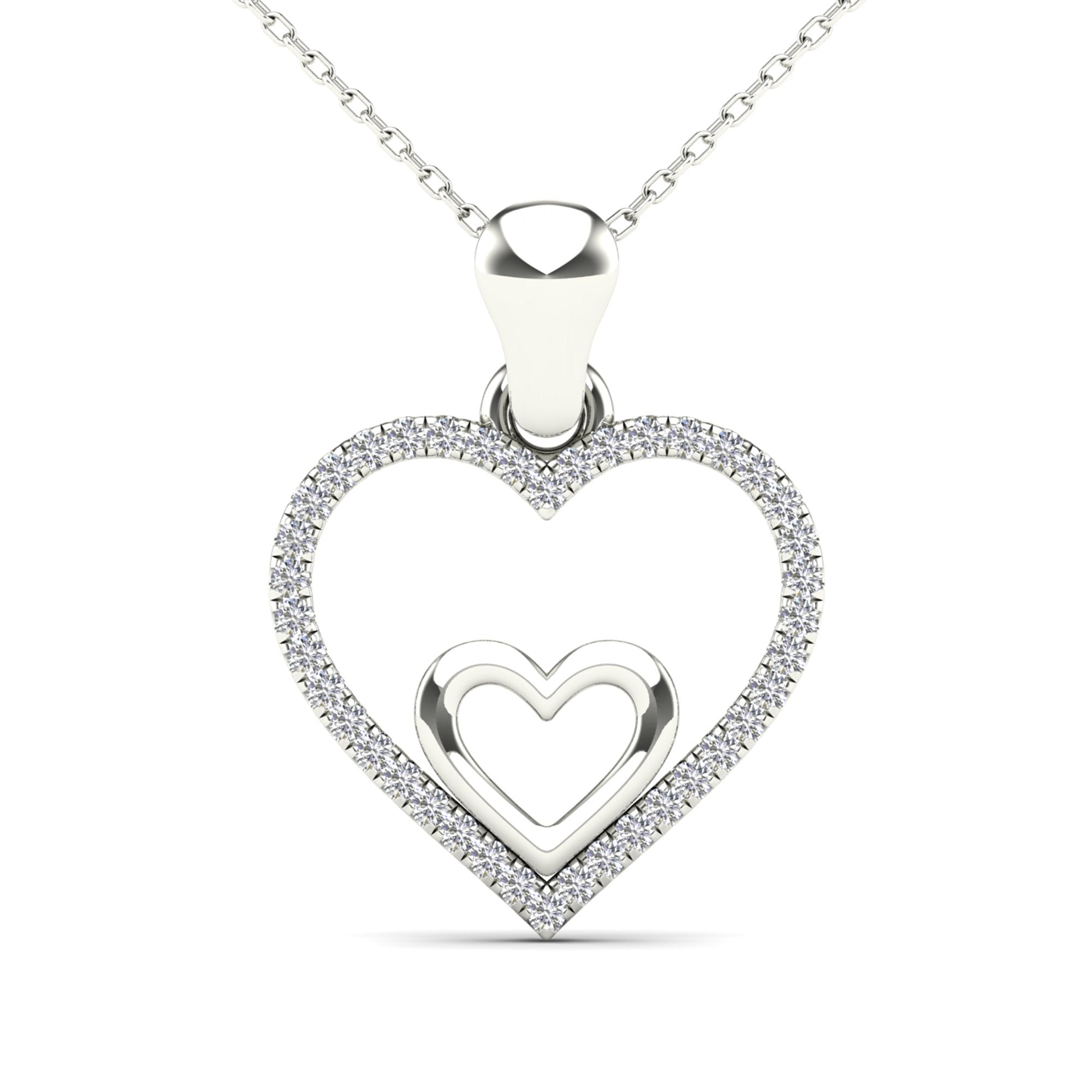 14K Solid Gold 0.08ctw Diamond Double Heart Pendant