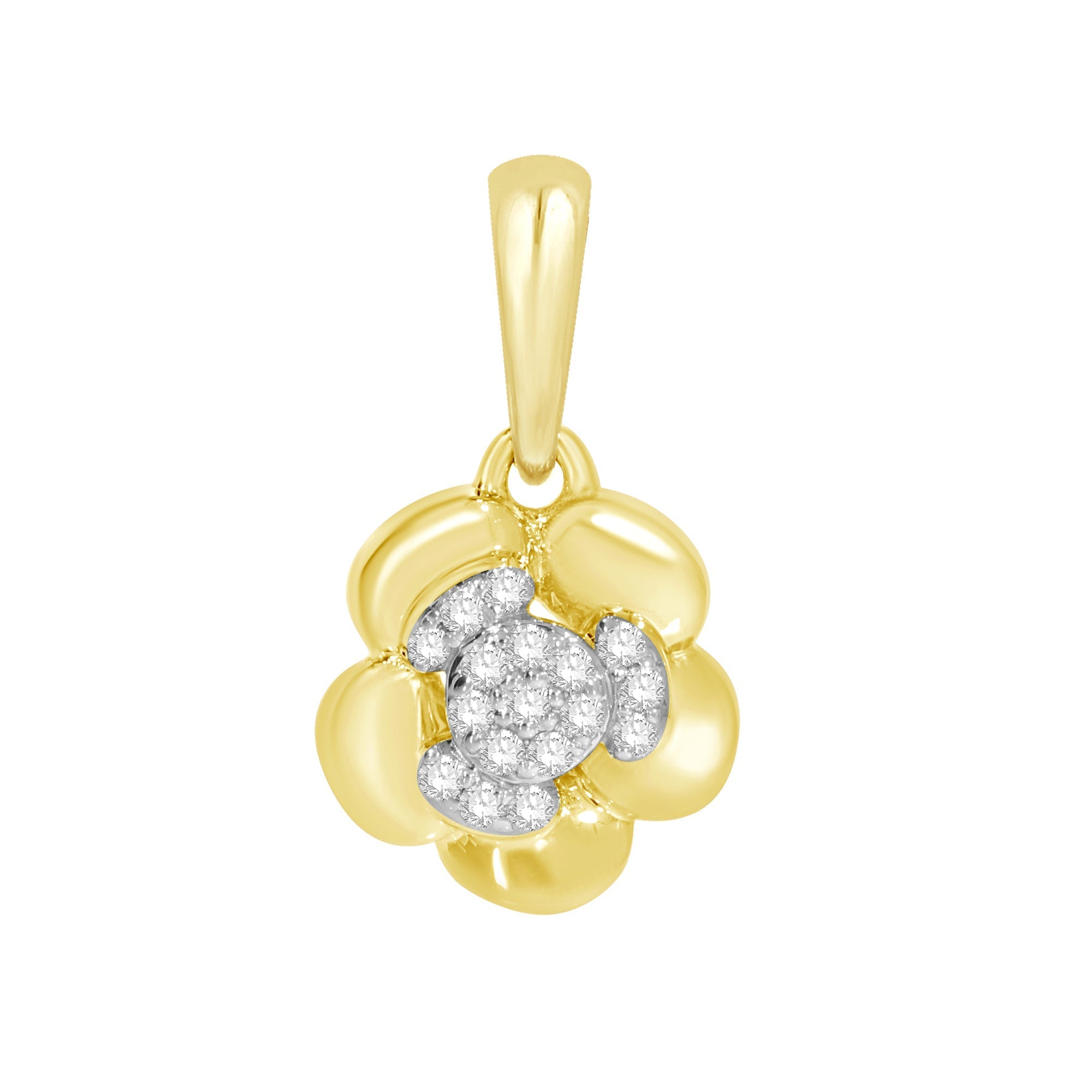 14K Solid Gold  0.16ctw Diamond Flower Pendants