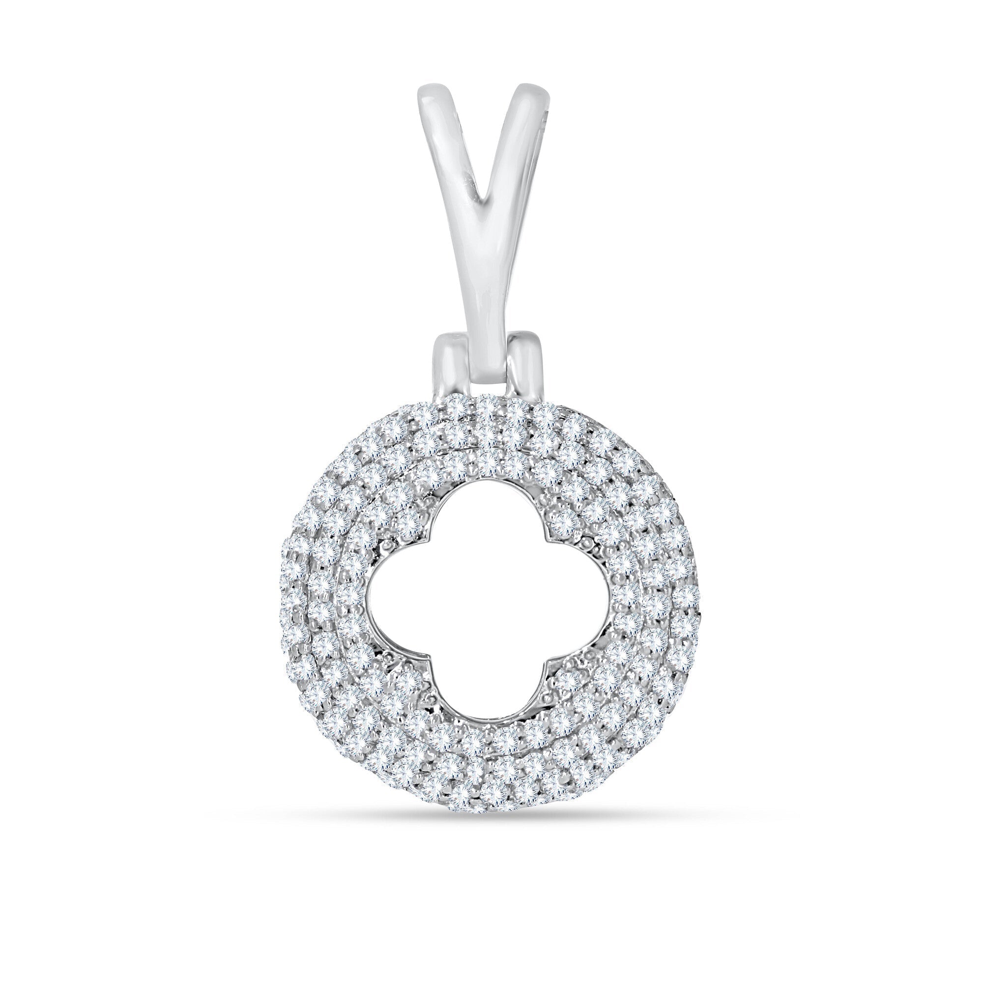 14K Solid Gold  0.57ctw Diamond Clover in a circle Pendants