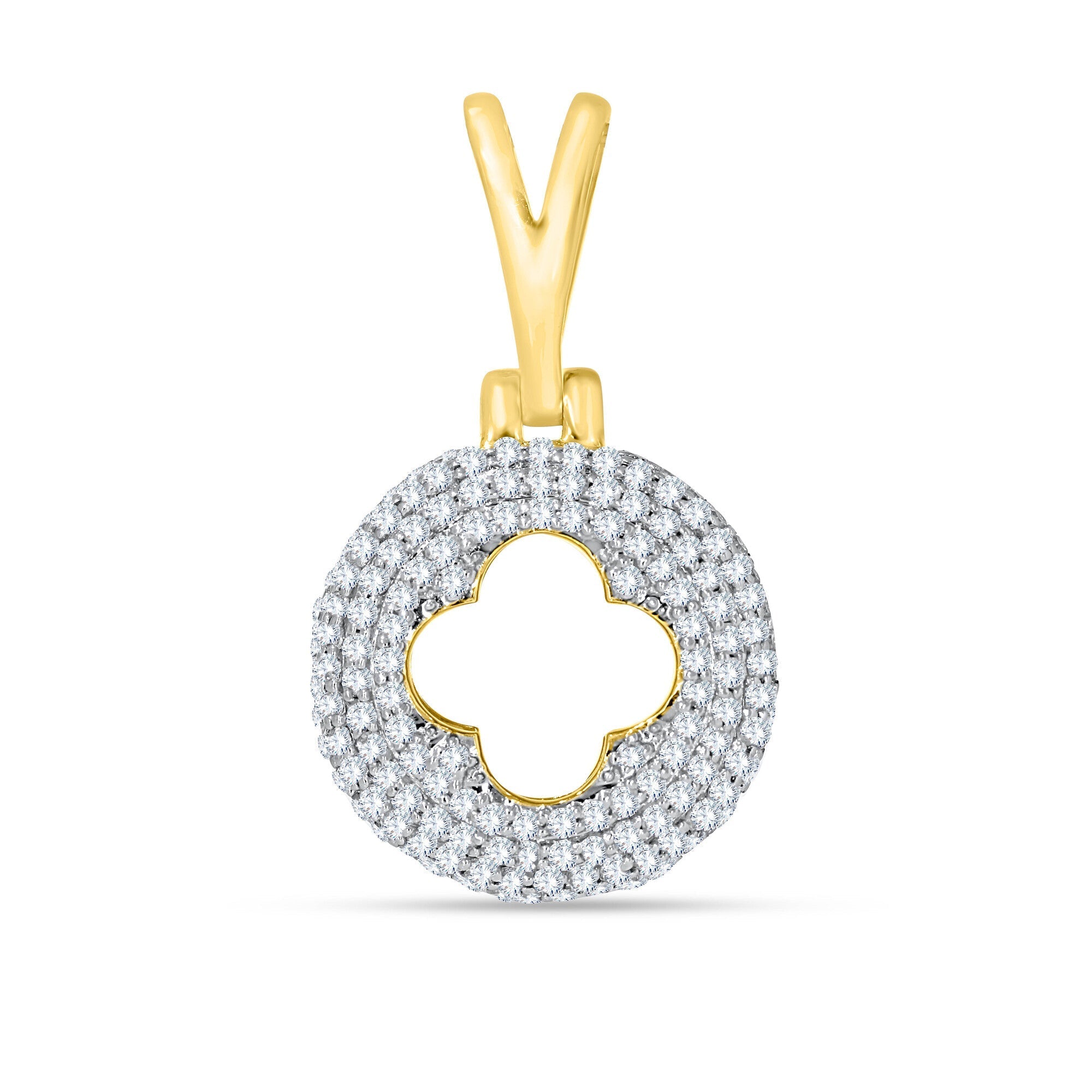 14K Solid Gold  0.57ctw Diamond Clover in a circle Pendants