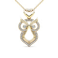 14K Solid Gold 0.13ctw Diamond Owl Pendants