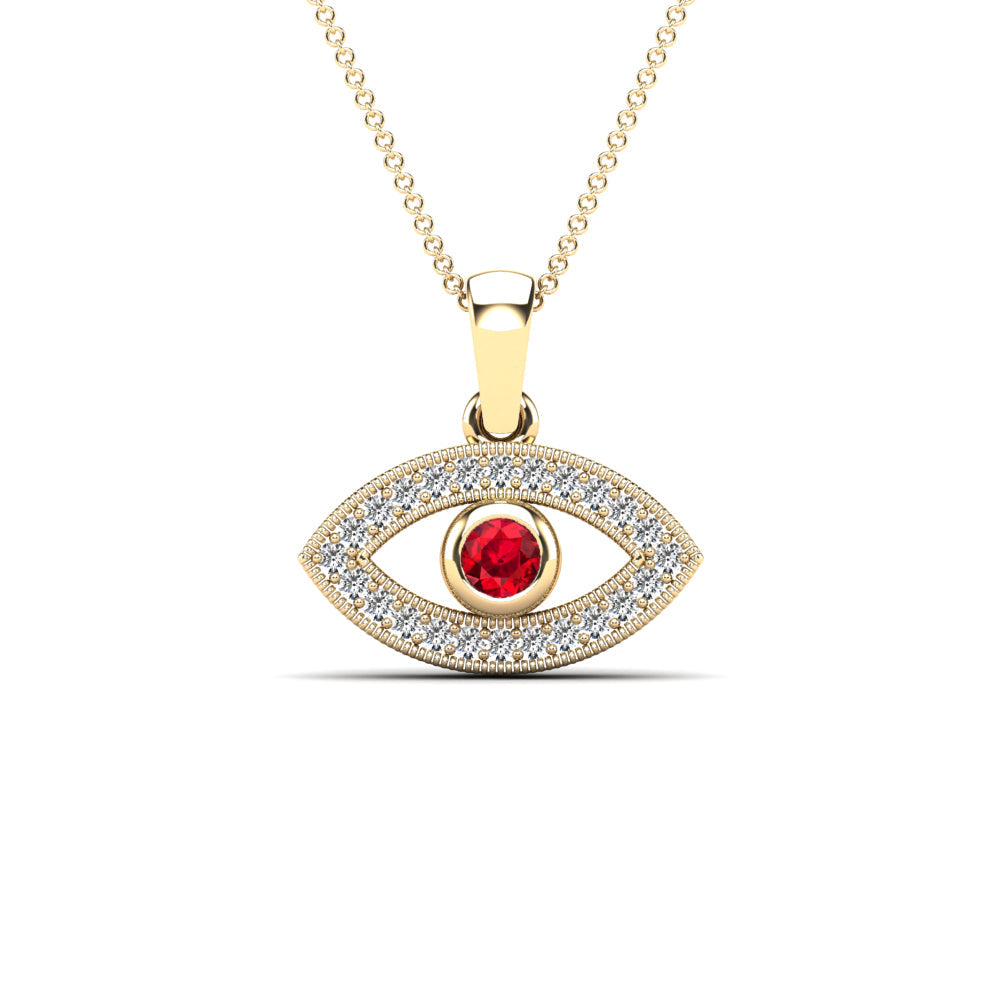 14K Solid Gold 0.13ctw Diamond, Blue Sapphire, Emerald Evil Eye Pendant