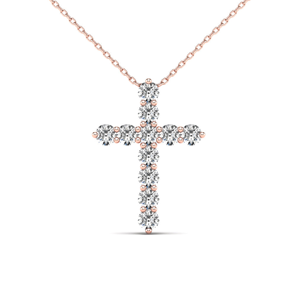 14K Solid Gold 0.15ctw Diamond Cross Pendants