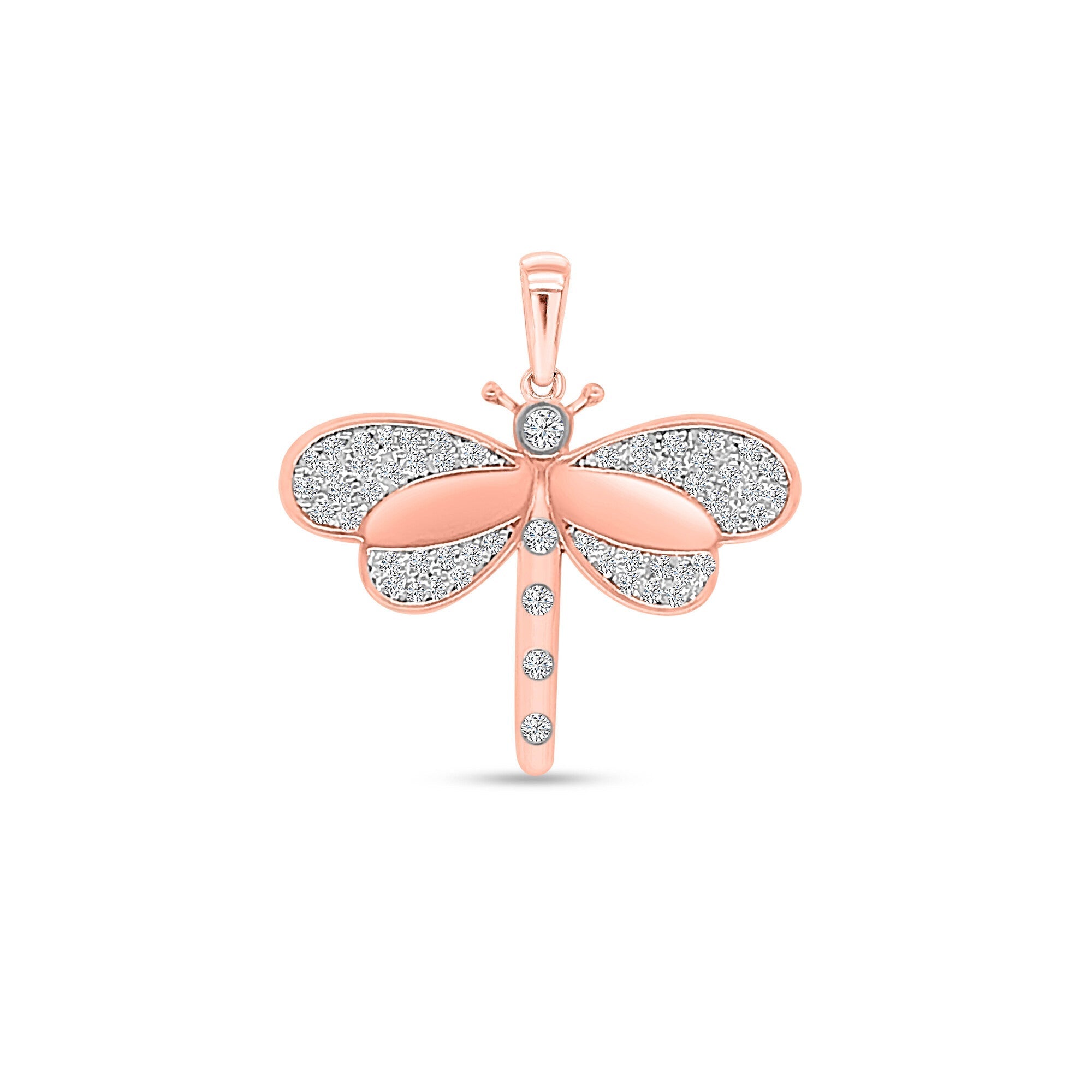 14K Solid Gold  0.32ctw Diamond Dragonfly Pendants