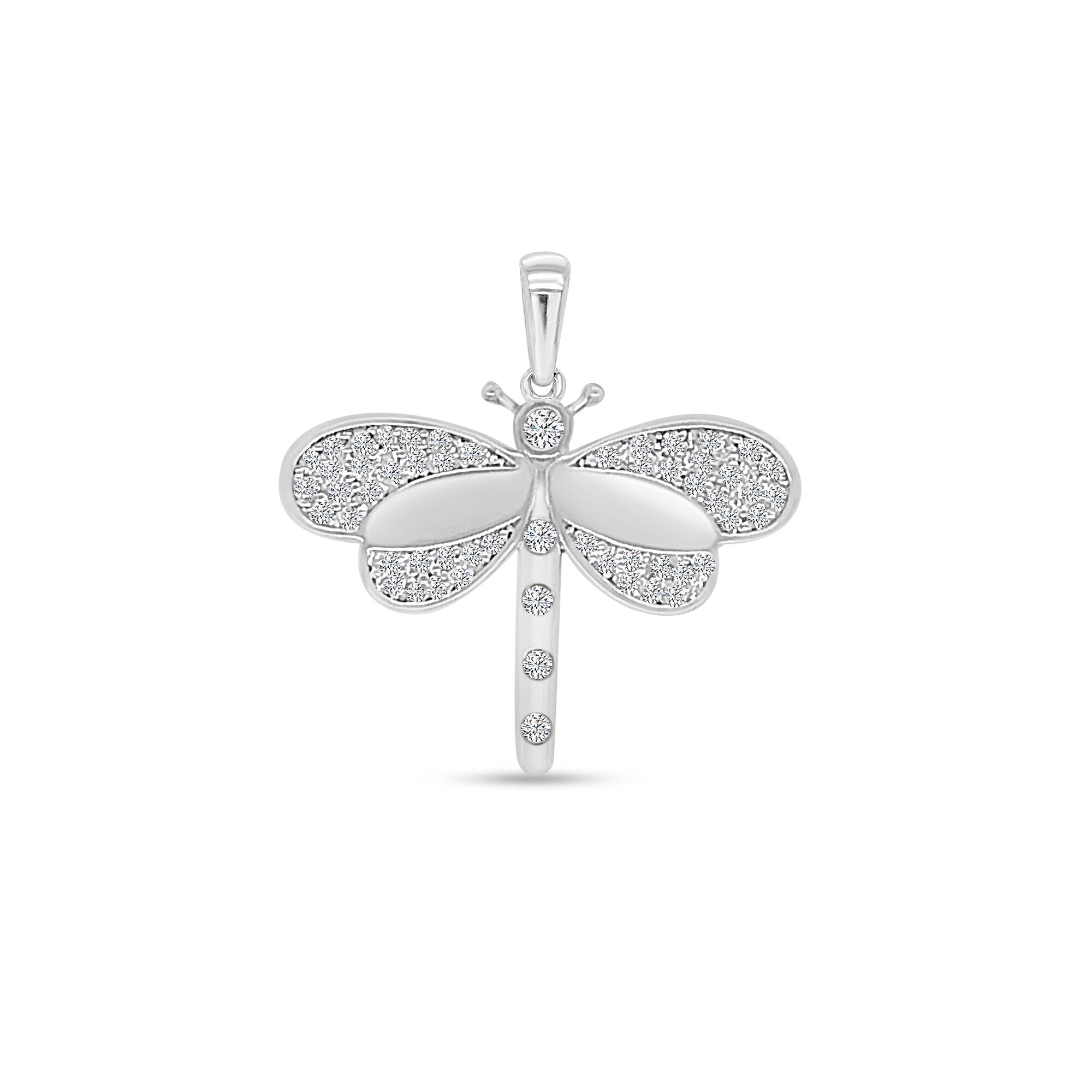 14K Solid Gold  0.32ctw Diamond Dragonfly Pendants