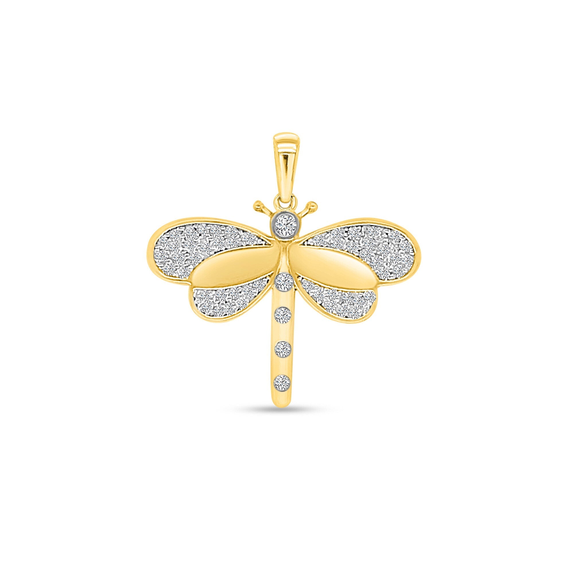 14K Solid Gold  0.32ctw Diamond Dragonfly Pendants