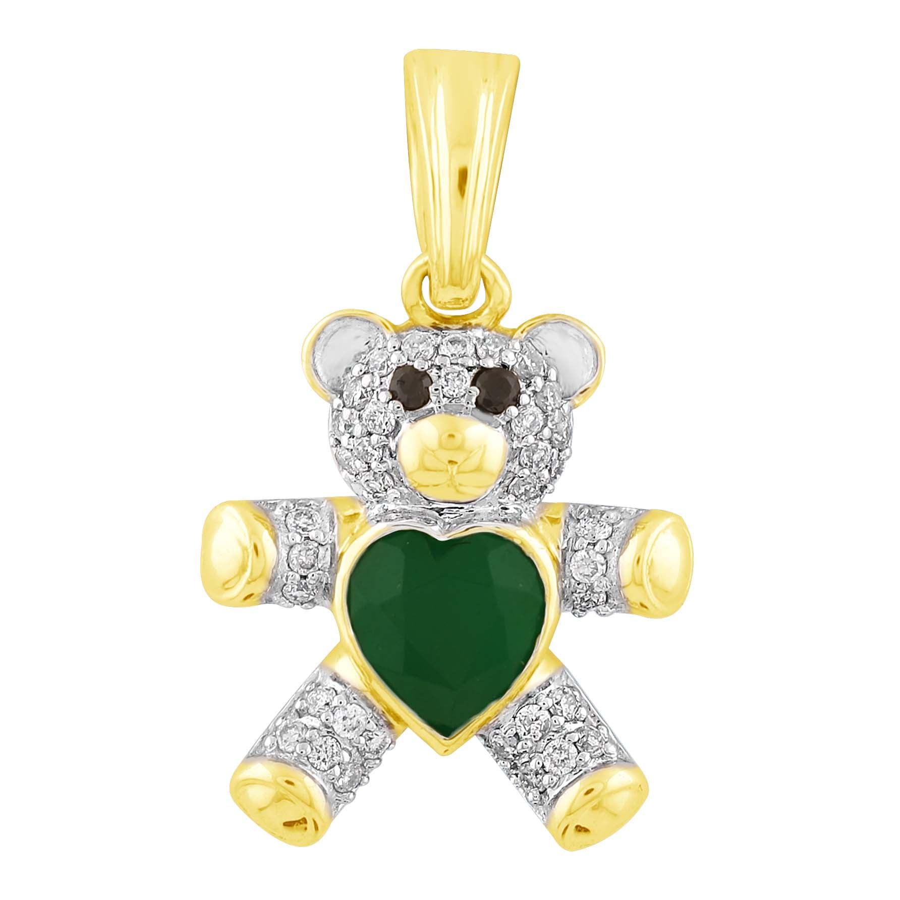 14K Solid Gold 0.60ctw - 0.78ctw Diamond with Genstone teddy bear Pendants
