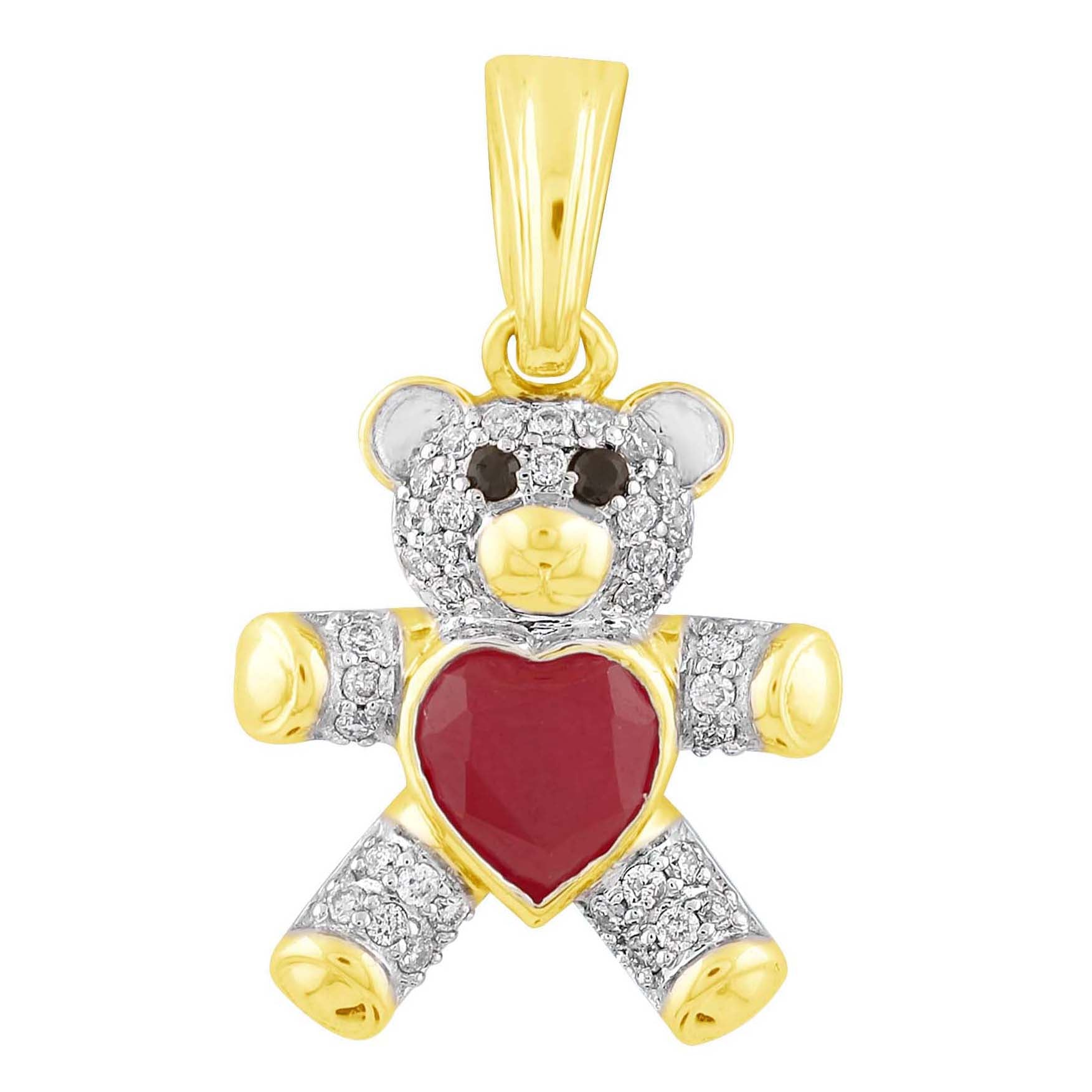 14K Solid Gold 0.60ctw - 0.78ctw Diamond with Genstone teddy bear Pendants