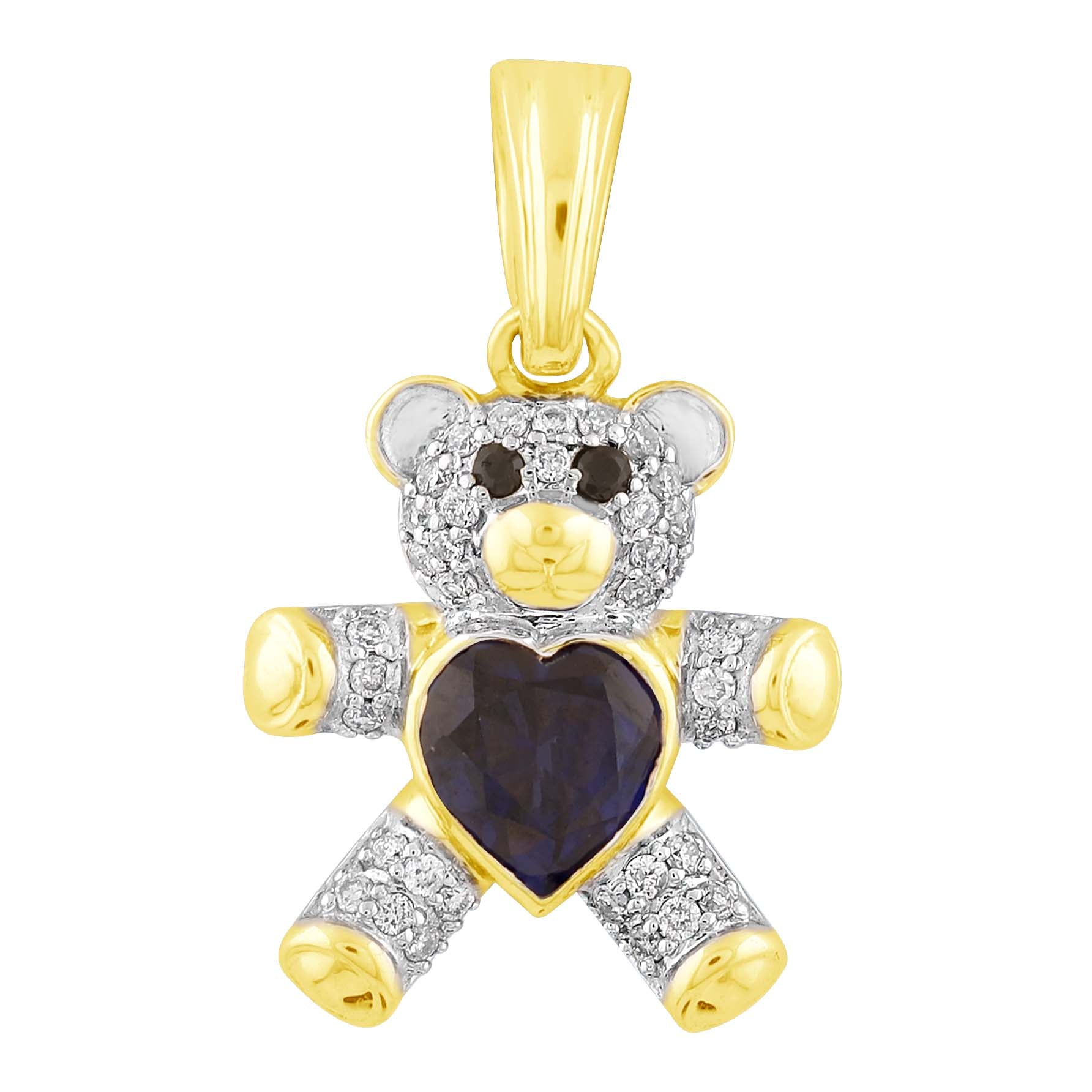 14K Solid Gold 0.60ctw - 0.78ctw Diamond with Genstone teddy bear Pendants