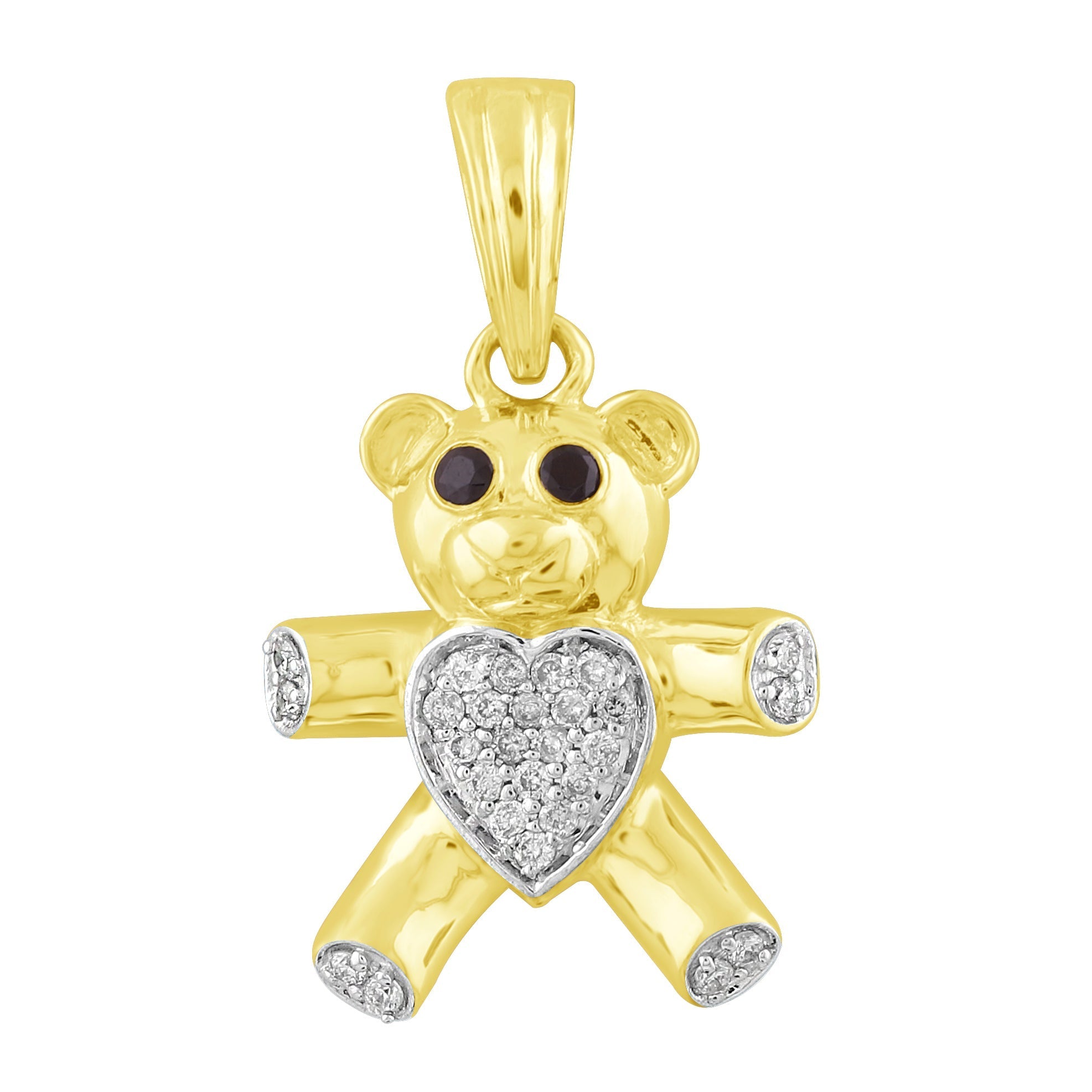 14K Solid Gold  0.09ctw Diamond Teddy Bear Pendants