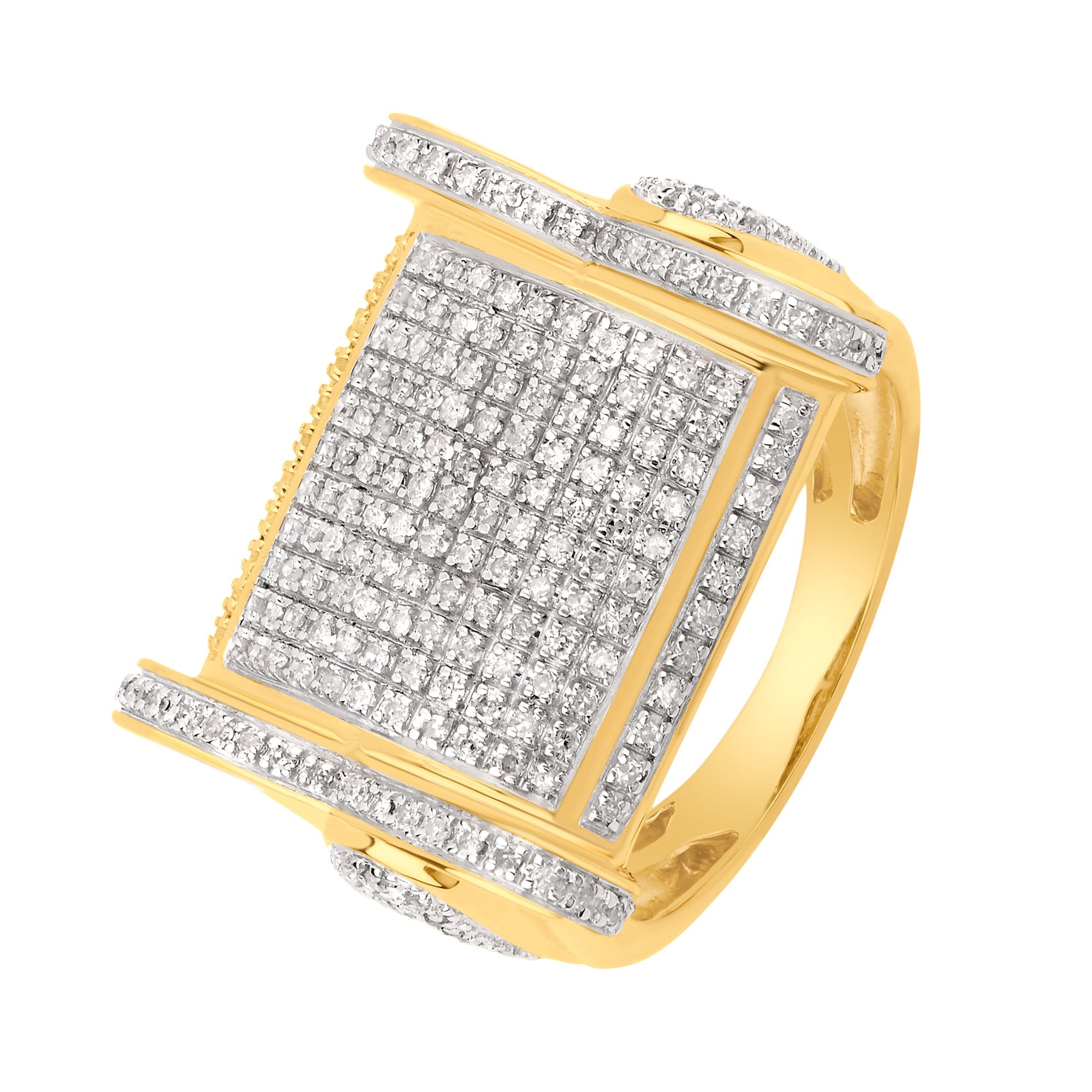 Round Brilliant cut  Diamond Micro-pave Setting Men's Ring in 10K Solid Gold(0.90ctw)