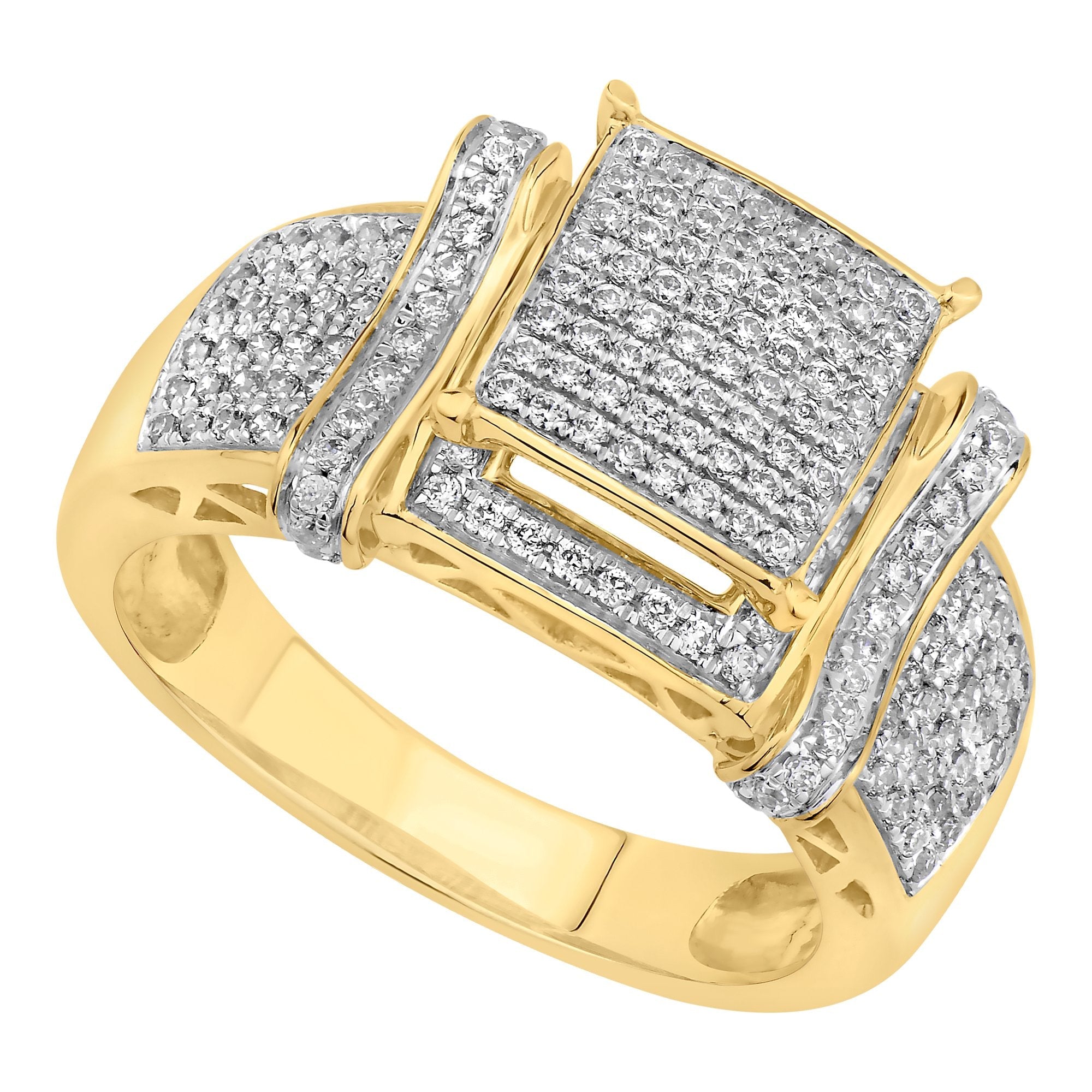 10K Solid Gold 0.60ctw Micro Pave Diamond Square Head Engagement Ring
