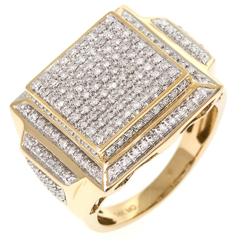 14K Solid Gold 0.67ctw Diamond Men's Paved Right Hand Ring
