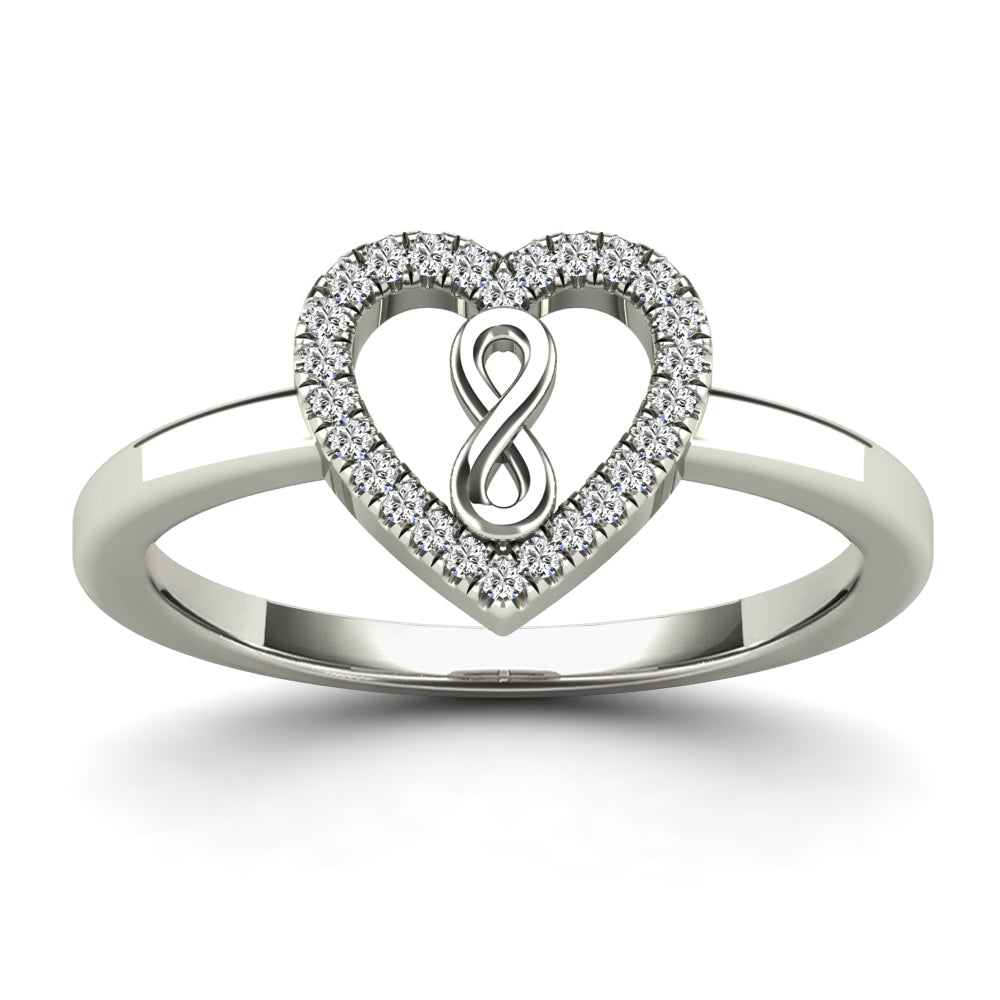 14K Solid Gold 0.09ctw Diamond Heart Womens Rings