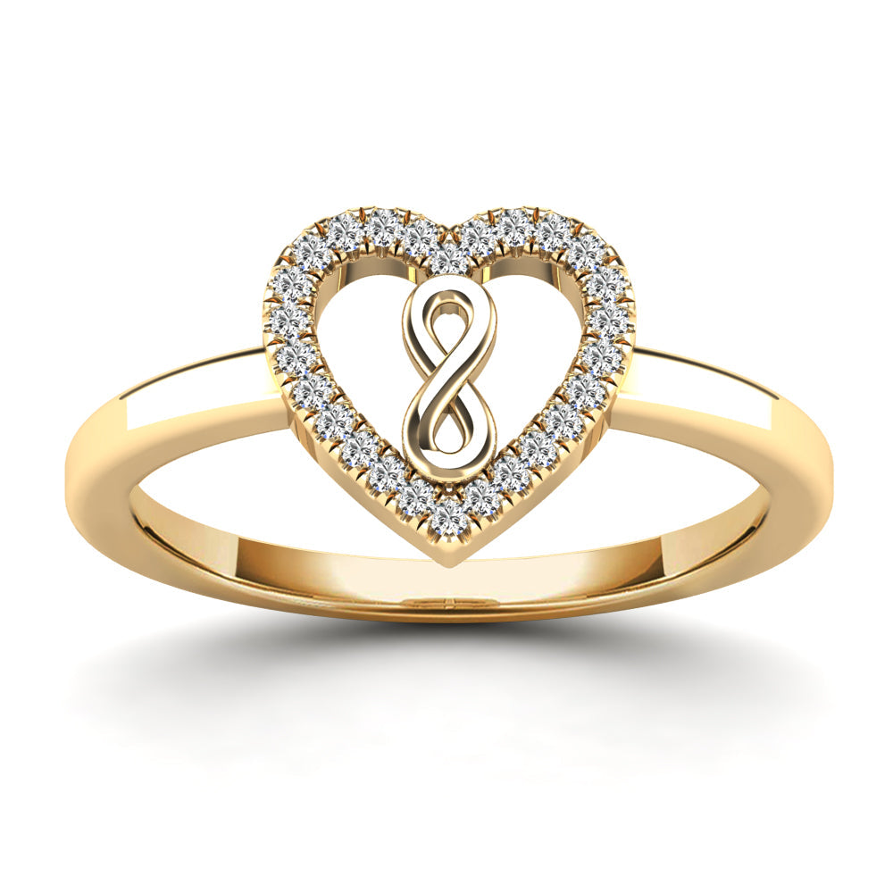14K Solid Gold 0.09ctw Diamond Heart Womens Rings