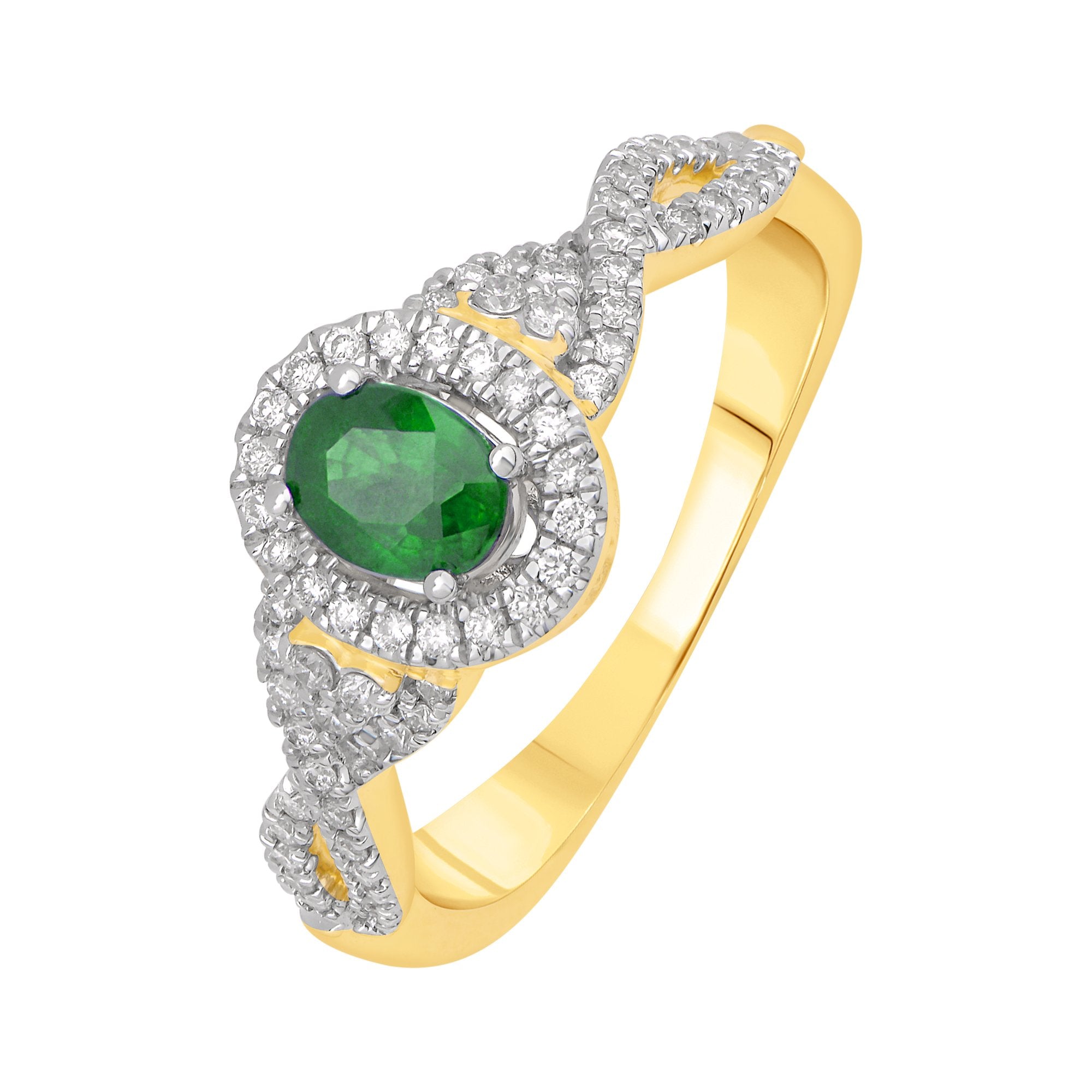14K Solid Gold 0.62ctw Emerald & Diamond Oval Halo Womens Ring