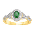 14K Solid Gold 0.62ctw Emerald & Diamond Oval Halo Womens Ring