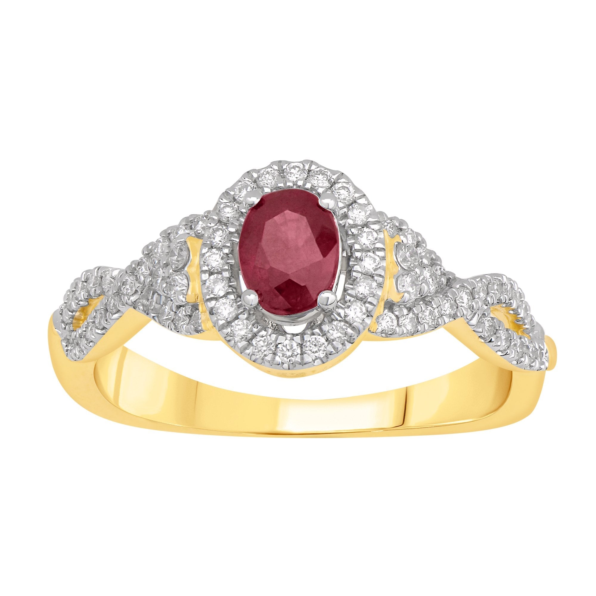 14K Solid Gold 0.76ctw Ruby & Diamond Oval Halo Womens Ring