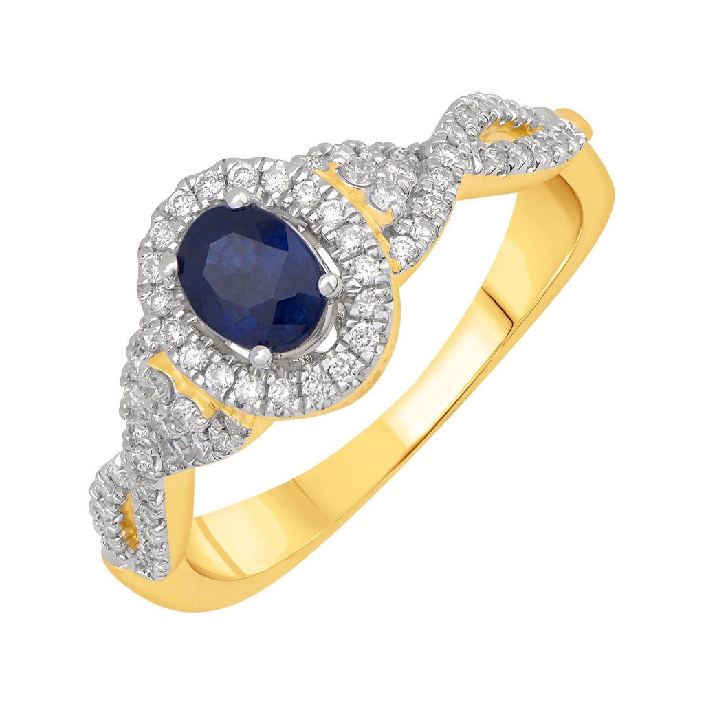 14K Solid Gold 0.84ctw Sapphire & Diamond Oval Halo Womens Ring