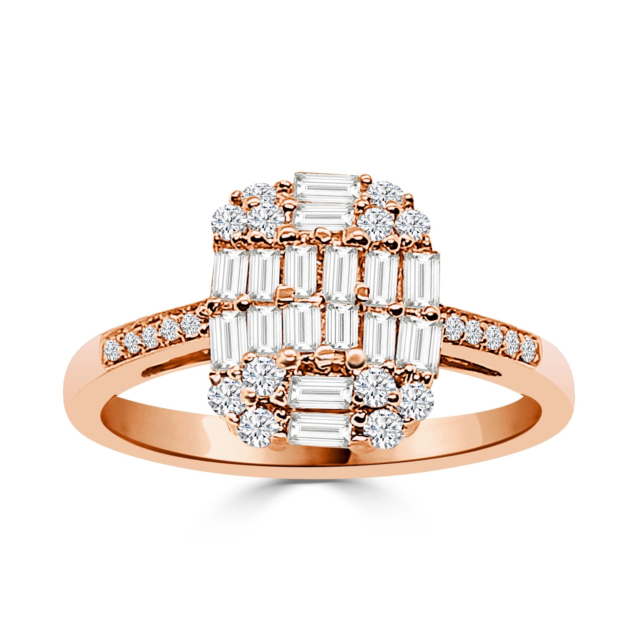 14K Solid Gold 0.51ctw Baguette & Round Brilliant Diamond Engagement Ring