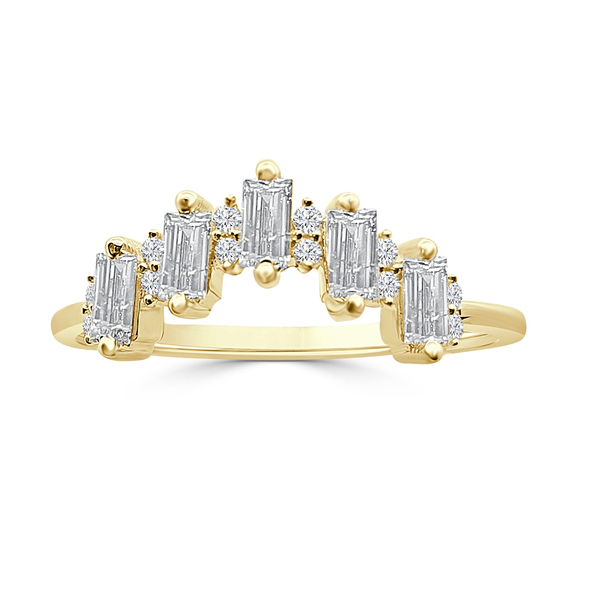 14K Solid Gold 0.36ctw Baguette & Round Brilliant Diamond Womens Ring