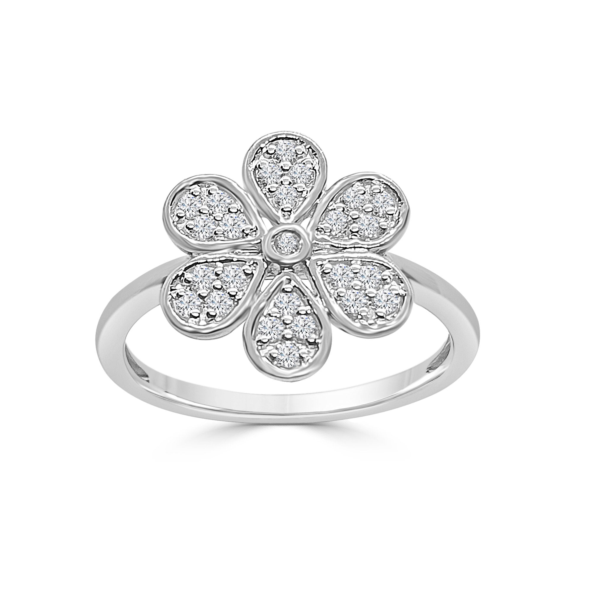 14K Solid Gold 0.24ctw Diamond Flower Womens Statement Ring