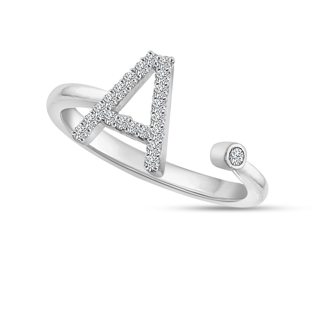 14K Solid Gold 0.10ctw ~ 0.20ctw Diamond Womens Initial Rings  White Gold  Option Available.