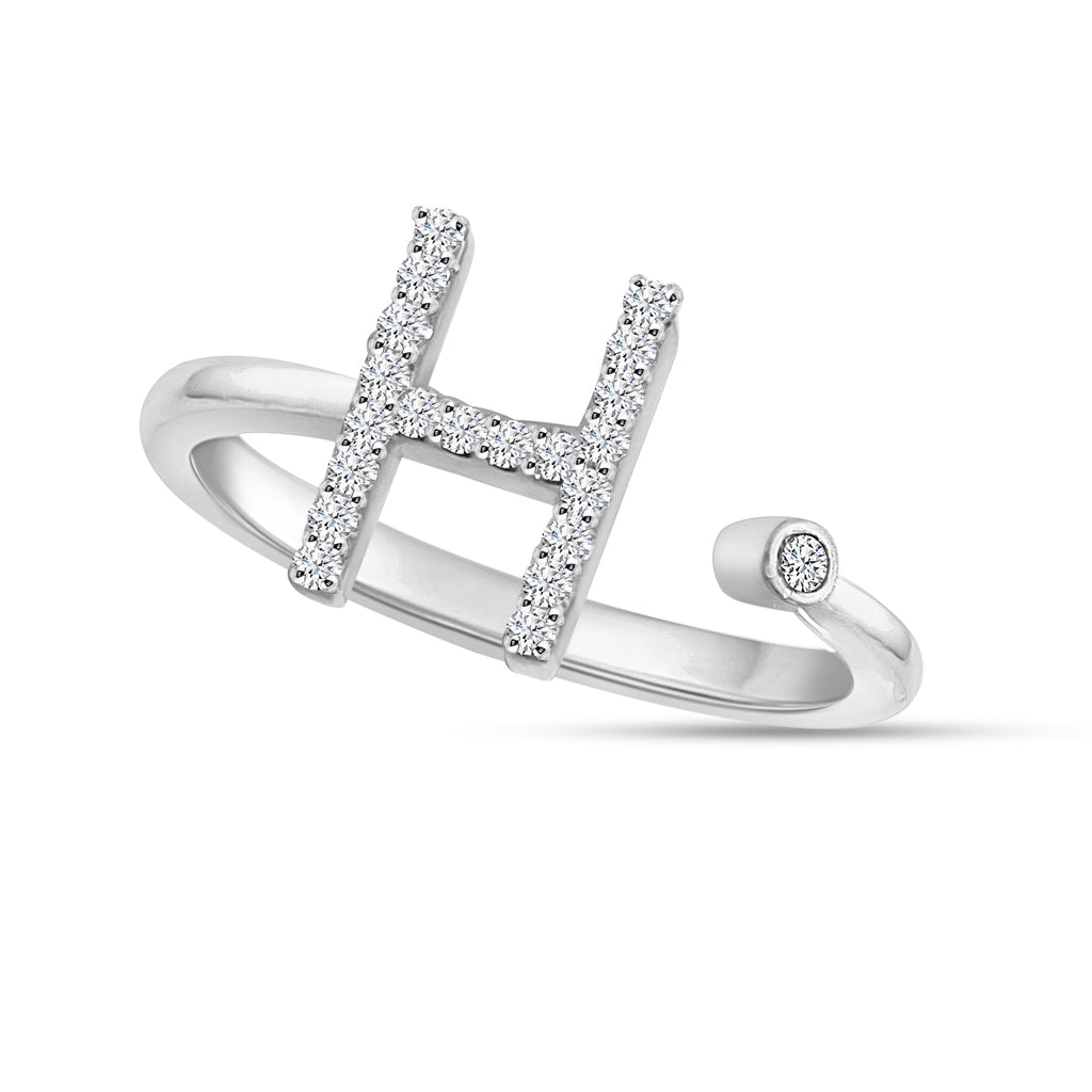 14K Solid Gold 0.10ctw ~ 0.20ctw Diamond Womens Initial Rings  White Gold  Option Available.