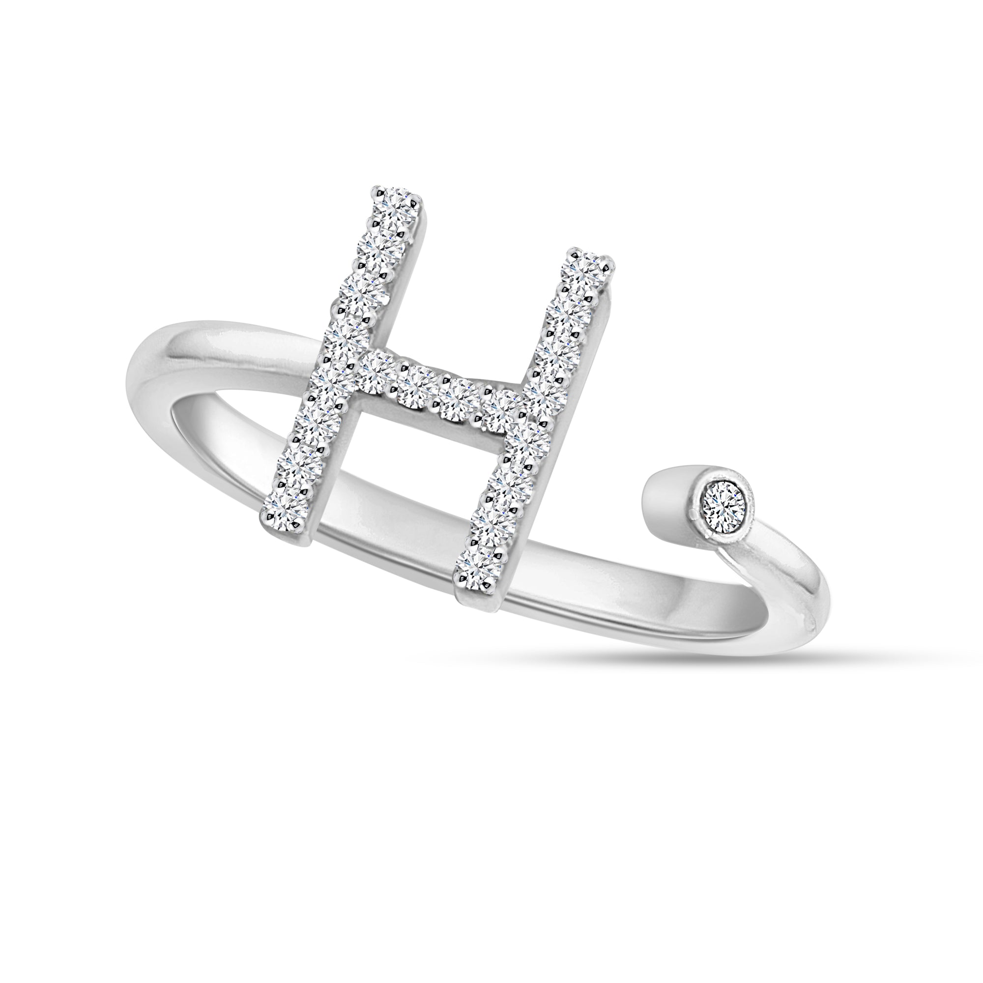14K Solid Gold 0.10ctw ~ 0.20ctw Diamond Womens Initial Rings  White Gold  Option Available.