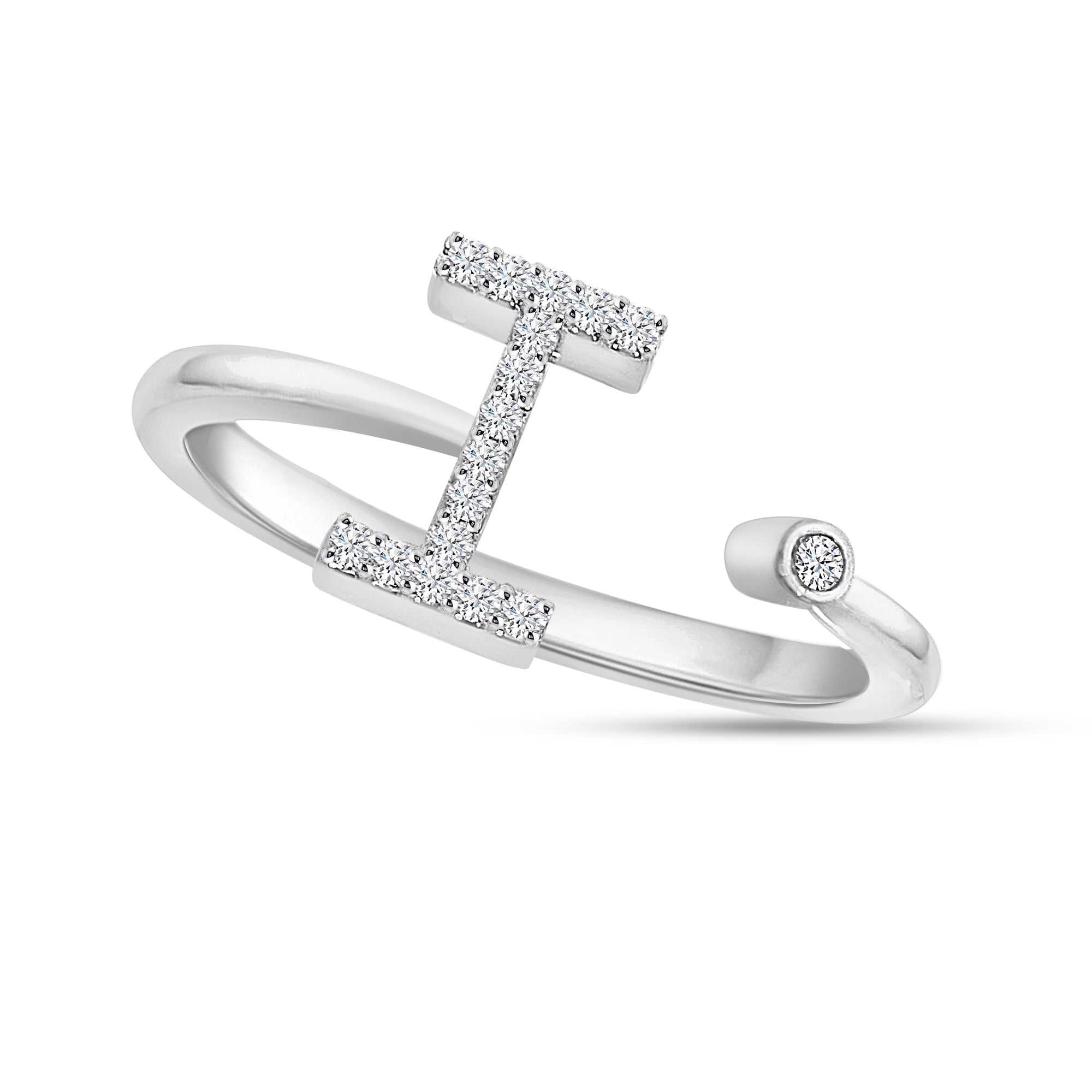 14K Solid Gold 0.10ctw ~ 0.20ctw Diamond Womens Initial Rings  White Gold  Option Available.