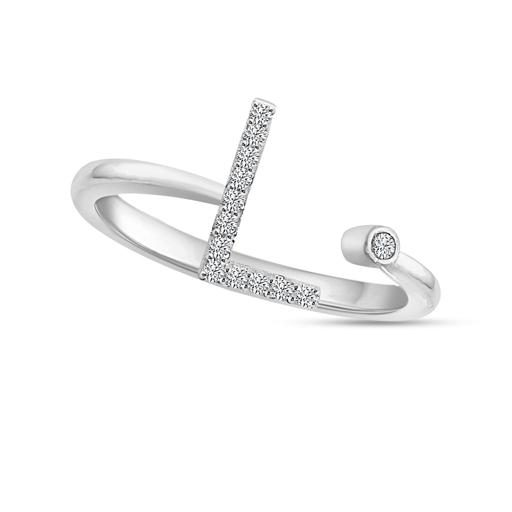 14K Solid Gold 0.10ctw ~ 0.20ctw Diamond Womens Initial Rings  White Gold  Option Available.